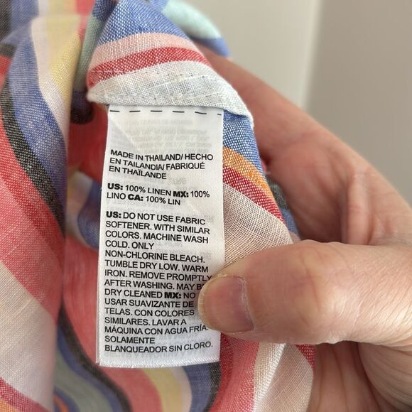 Chico's Women No-Iron FreshChic 100% Linen Striped rainbow colorful Tunic 12/14P - Picture 9 of 11